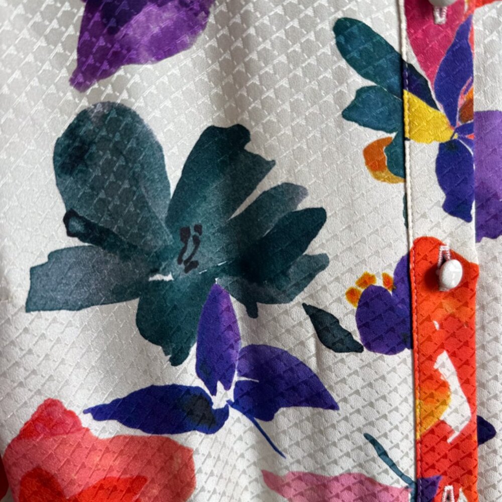 Sezane Floral Midi Dress in Cream with Orange & Purple Blossoms - Picture 8 of 10